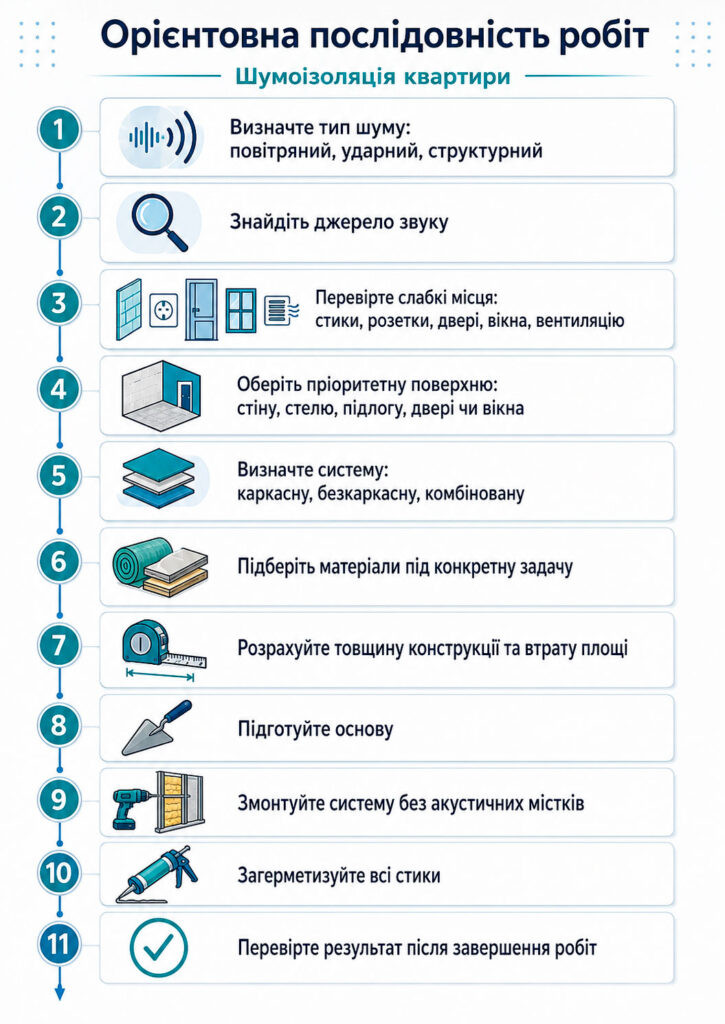 Орієнтовна послідовність робіт з шумоізоляції квартири