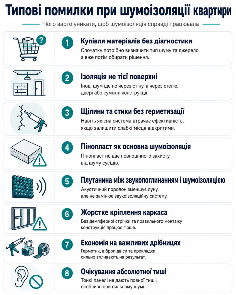 Типові помилки при шумоізоляції квартири